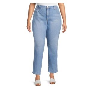 Plus Size Light Wash Denim Straight Leg Jeans Women's Cropped Casual 26W Petite